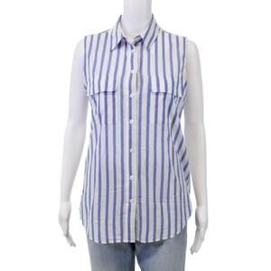 Equipment Femme Womens Cotton Sleeveless Striped Button Up Preppy Size Large